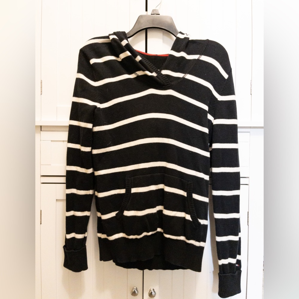 Tommy Hilfiger Medium Striped Sweater Hoodie Logo on Left Sleeve